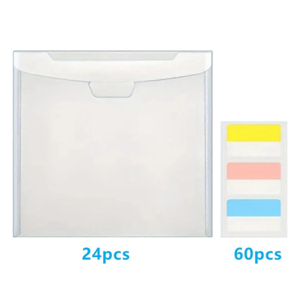 Kuvert Mappe Scrapbog Papir Organizer med Klæbende Indeksfaner Vandtæt Klar Dokument Organizer Opbevaringstaske 24PCS