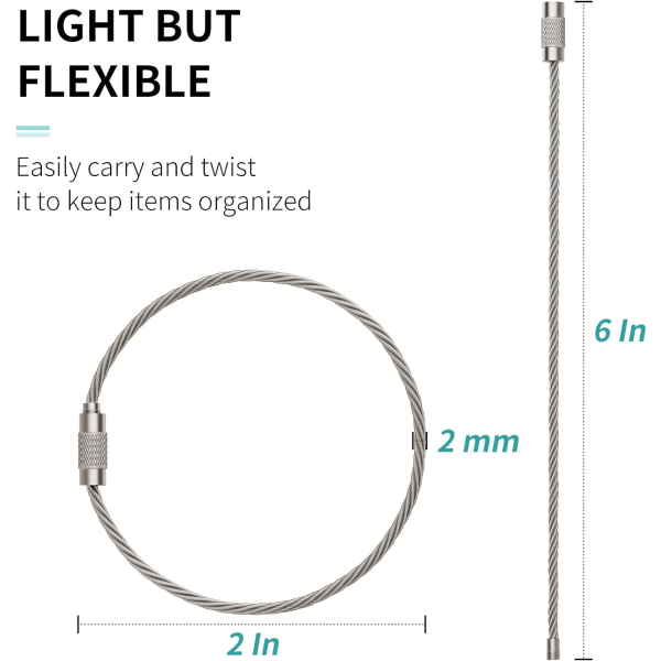 6 Tommers Wire Nøkkelring Kabel Stor Rustfritt Stål Nøkkelring Sløyfe H