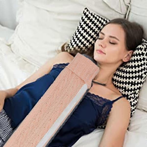 Klassiskt kabelstickat överdrag, lång varmvattenflaska i gummi, varmvattenpåse för smärtlindring pink