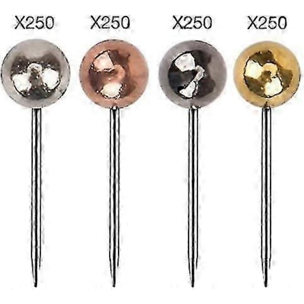 1000 kpl karttaneuloja, pyöreäpäisiä, metallipäisiä, nastoja korkkitaululle, kankaan merkitsemiseen, 1/8\" pyöreä metallipää