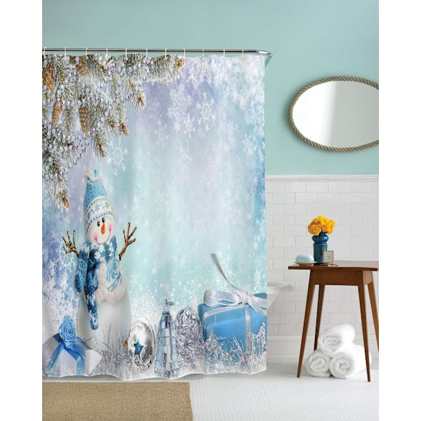 ##/Blå snemand gaveæske bruseværelsesgardin, 180*180cm##/