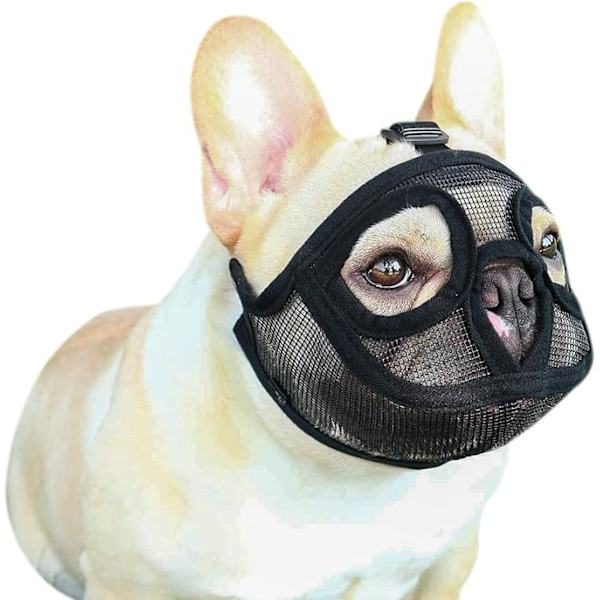 Kort snude hund katteøjenmaske (sort M), justerbar mesh Bulldog