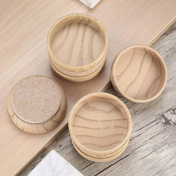 Set med 8 Träimitation ID Stolsbenskydd (6cm), Stolshatt, Ch