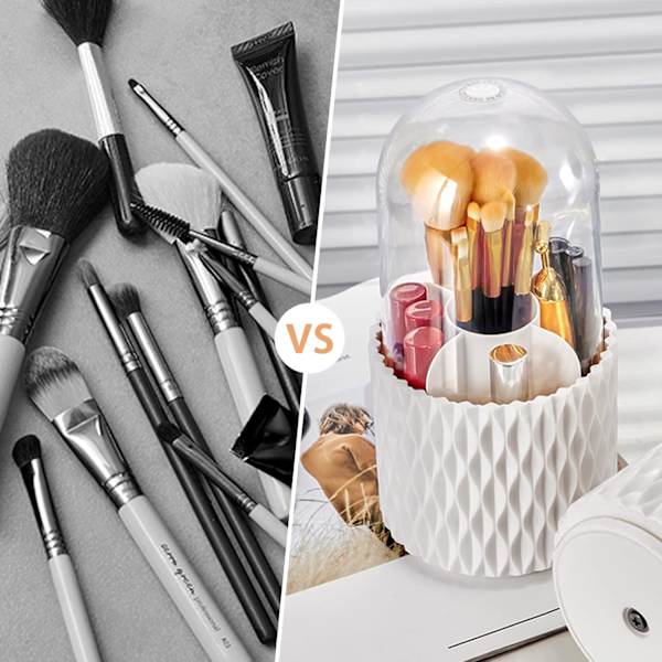 ##/360° Makeupbørste Opbevaring med Låg, Makeup Opbevaringsboks Organizer ##/
