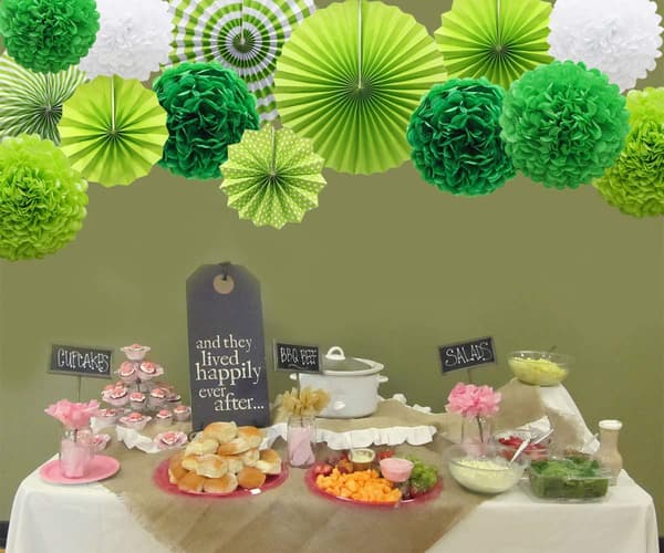 Grønne Hengende Papirfestdekorasjoner, Sett med Runde Papirvifter