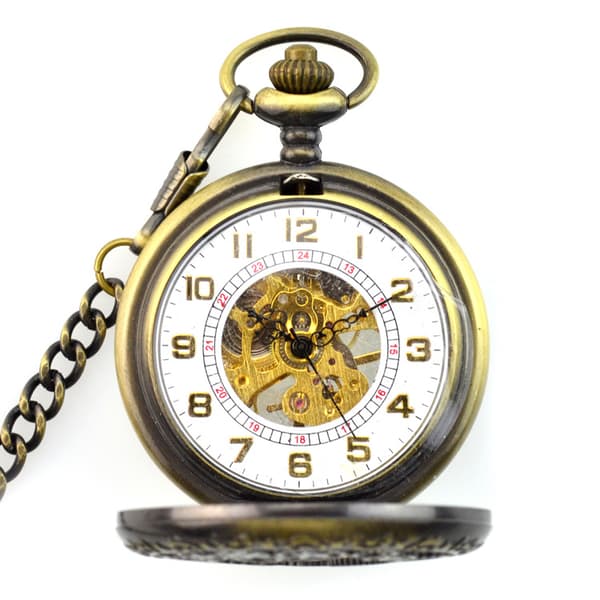 1 Retro Lommeur Skelet Cover Mekanisk Håndoptræk Analog-Digital Fancy Legering Bronze Farve