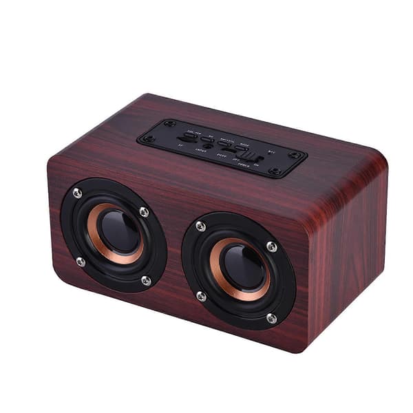 Mini Portabel Trådlös Bluetooth-högtalare i Trä Stereo Högtalare med 2 Horn Rött Trä