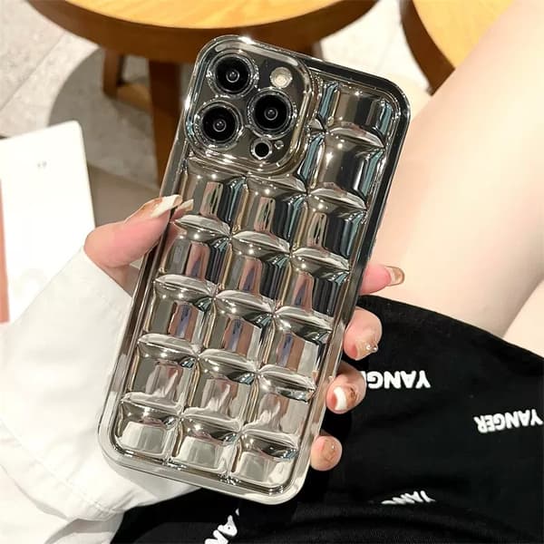 ##/Silver pläd kedja mobiltelefonfodral, iPhone14##/
