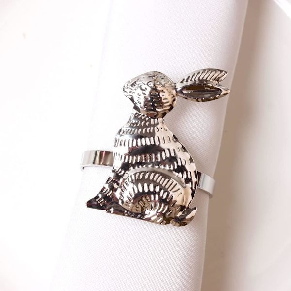 4 st (legering silver, ca 5 cm i diameter) Påskkanin Servettringar