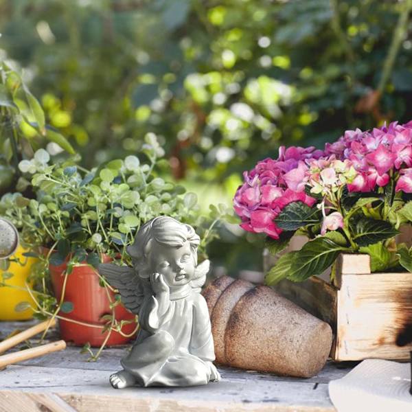 Skrivebordsengel Skulptur, Harpiks Sød Lille Hvid Engel Pige Statue
