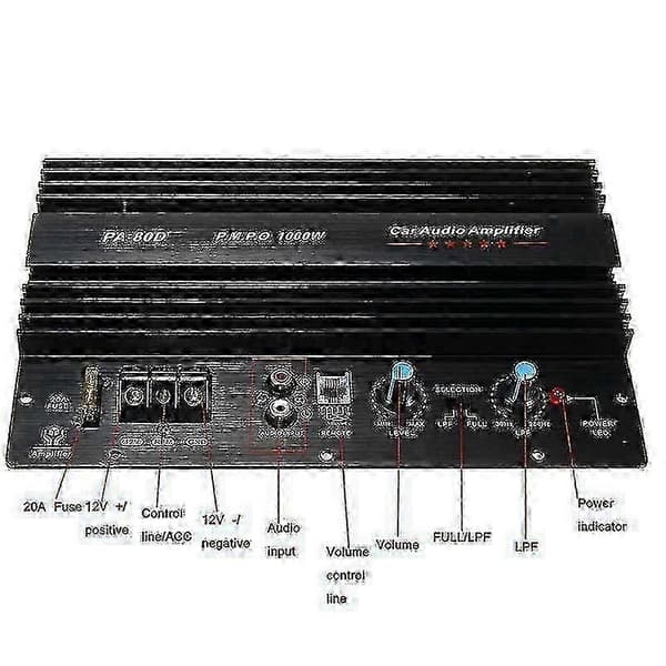 12V 1000W Bil Ljudförstärkare Förstärkarkort Kraftfull Subwoofer Basförstärkare PA-80D