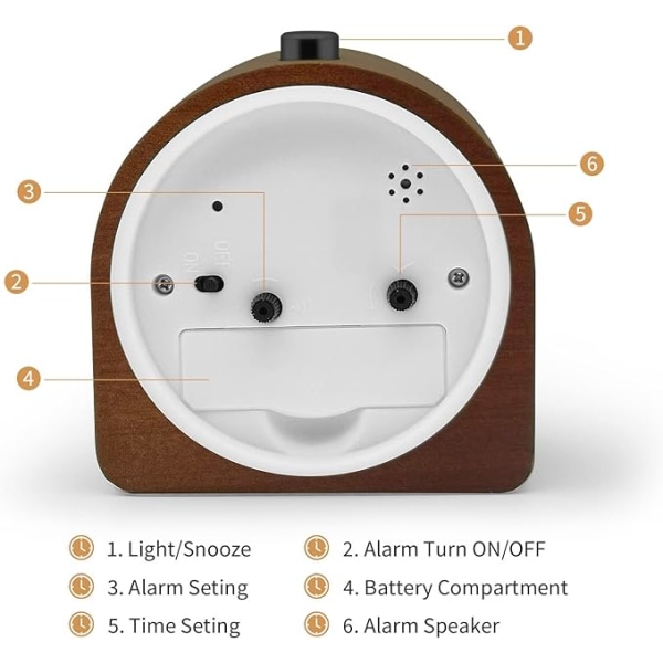 Batteridriven morgonväckarklocka (brun), sovfunktion, alarm