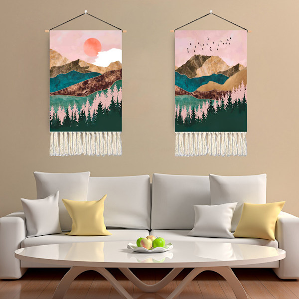 ##/2-pack Solnedgångsfågel Landskap Väggbonader - 35×50cm Dé##/