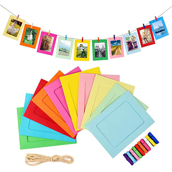 ##/10 st Kraftpappersfotoramar Hängande DIY Väggdekor med Klämmor Rep för Foton##/