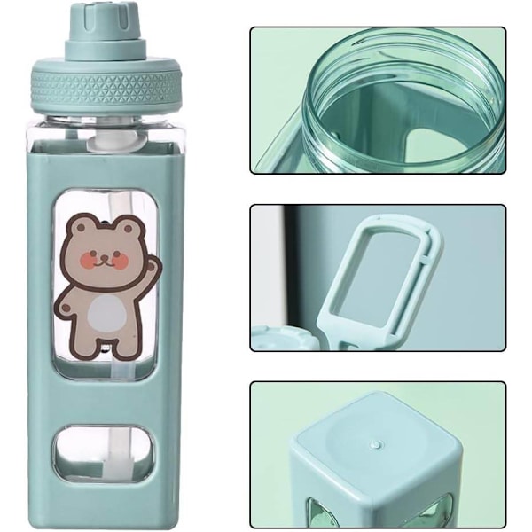 ##/Vattenflaska 700ml med sugrör - grön, söt vattenflaska##/