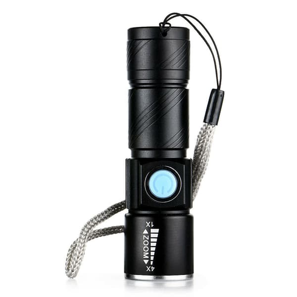 Mini USB-lommelykt i aluminium (svart), sterk LED-lommelykt, ladbare