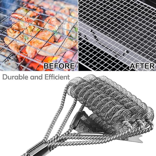 2-delad Grillborste, 3-i-1 Grillrengöringsborste med Skrapa, S