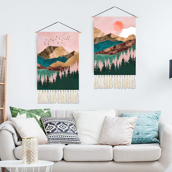 Lintukuvioinen maisematapetti auringonnousulla - 2 kpl - 35×50cm