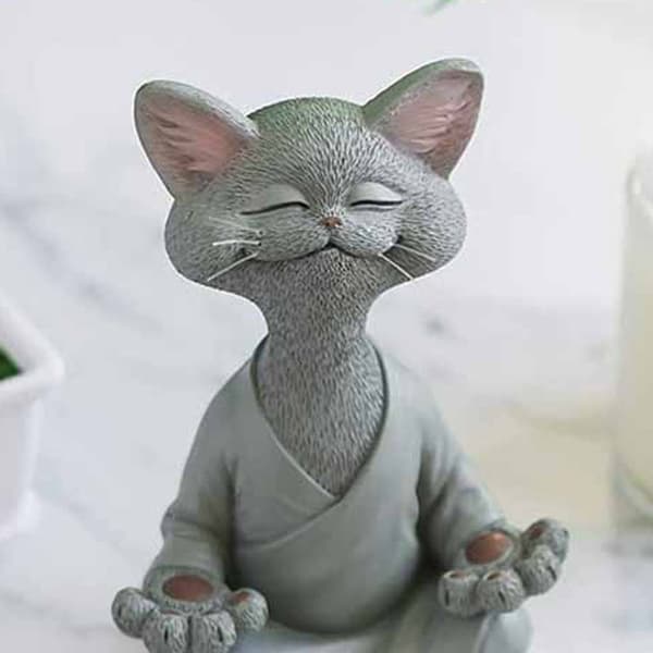 Dekorativ figur Buddha kattfigur meditation yoga kollektion harts 18cm