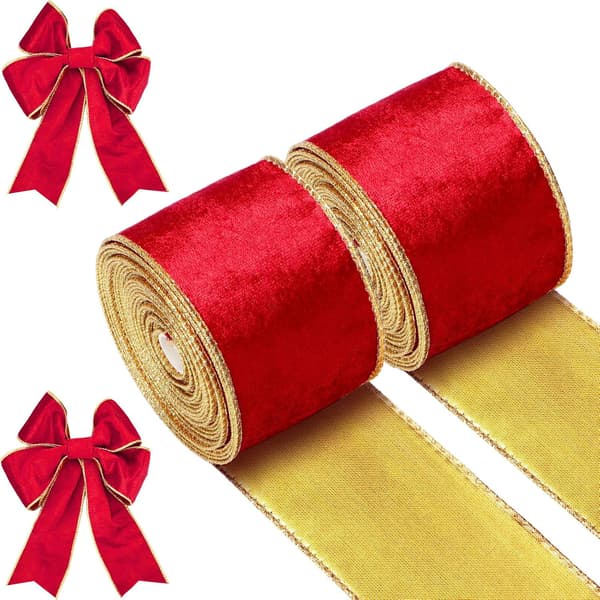 Rullar med julband i sammet (Röd, 6,4 cm x 5,5 meter) Jul