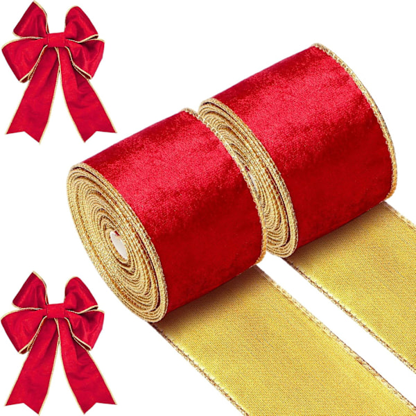 ##/Ruller af Fløjl Julebånd (Rød, 6,4 cm x 6 yards) Jul##/