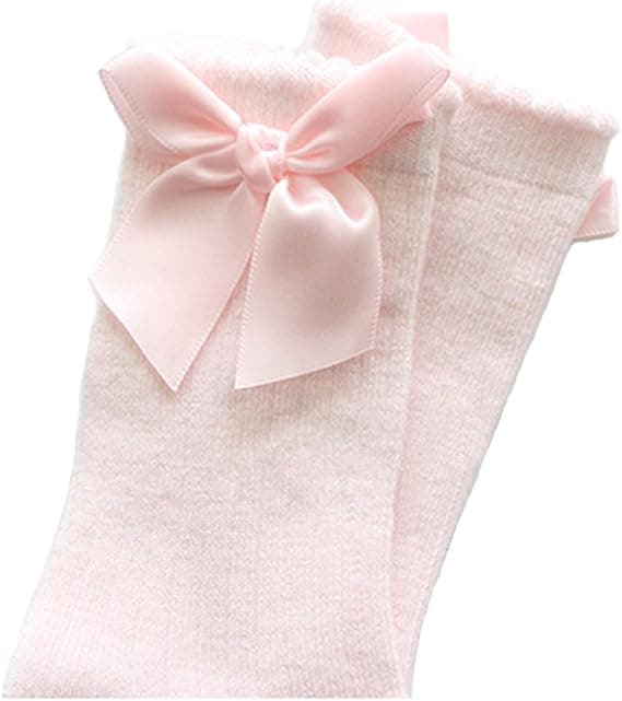 1-3 år, 5 par halkfria spanska knähöga strumpor med rosett för babyflickor