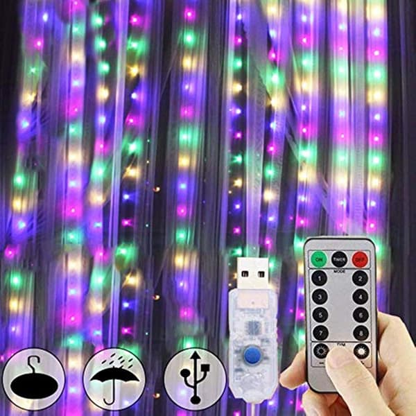 300 LED Gardinlys, USB Vinduslys, 3m x 3m 8 Moduser Fjernkontroll