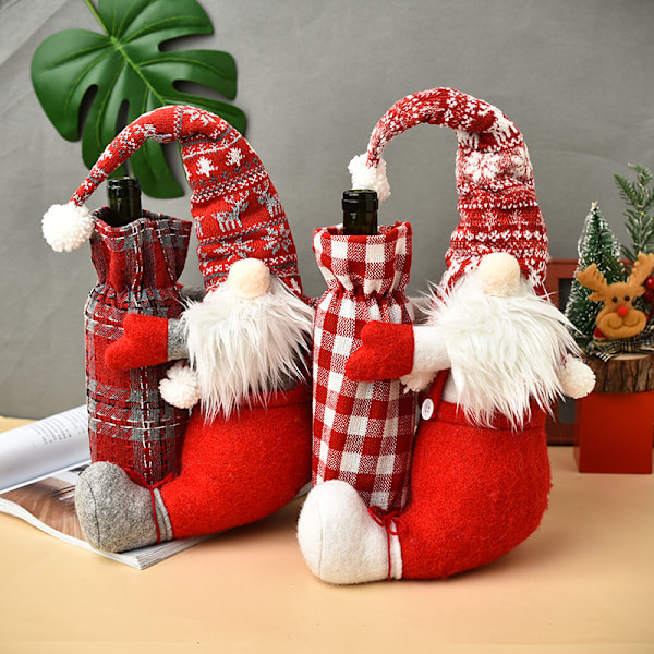 ##/Jule-Nisse Vin-Flaskehetter 2 Stykker, Vin-Flaskepose Bomull##/