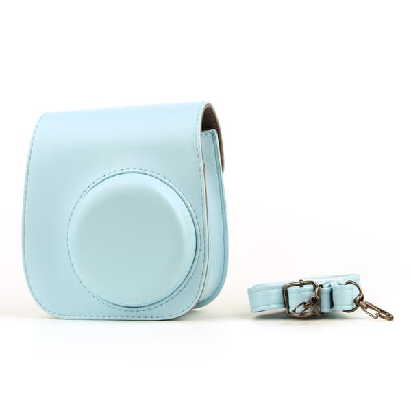 Kompatibel Polaroid mini11 kameraväska 2 delar blå rosa premium PU-läderväska med expanderbar rem