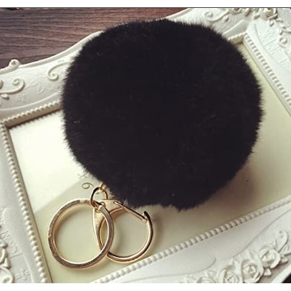 Furry Pompom Nøkkelring, Myk å Ta På (Svart)