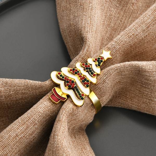 ##/6 Stykker Kreative Serviettringer - Fargerikt Juletre med Diamant##/