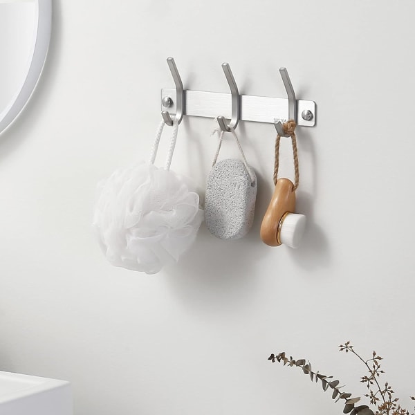 Veggmontert klesstativ med 3 kroker, badehåndkleholder, SUS304 rustfritt stål