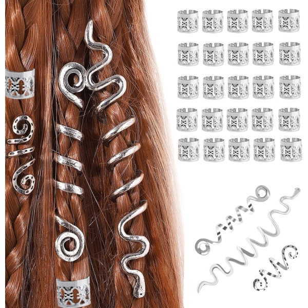 28 Pieces Metal Spiral Coil Viking Hair Braid Beads (Silver), Bra