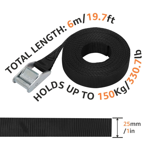 Basics Spännband, 2,5 m Långa, 25 mm Bredd, Lastkapacitet 150 kg