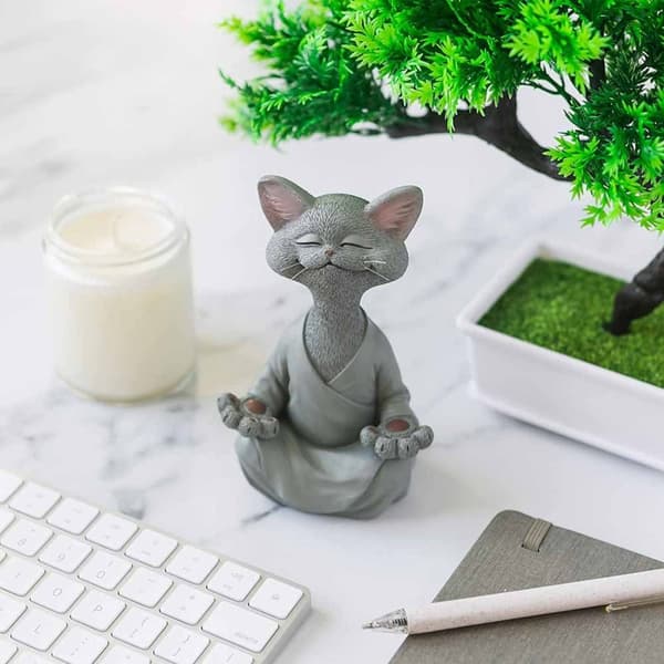 Dekorativ figur Buddha kattfigur meditation yoga kollektion harts 18cm