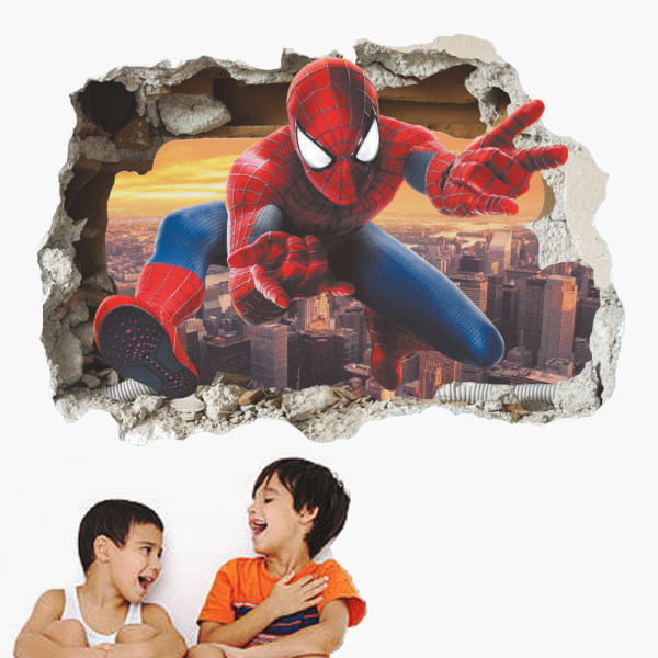 Spiderman Vægstickers, 3D Effekt Stickers, Soveværelses Dekoration, Gigant