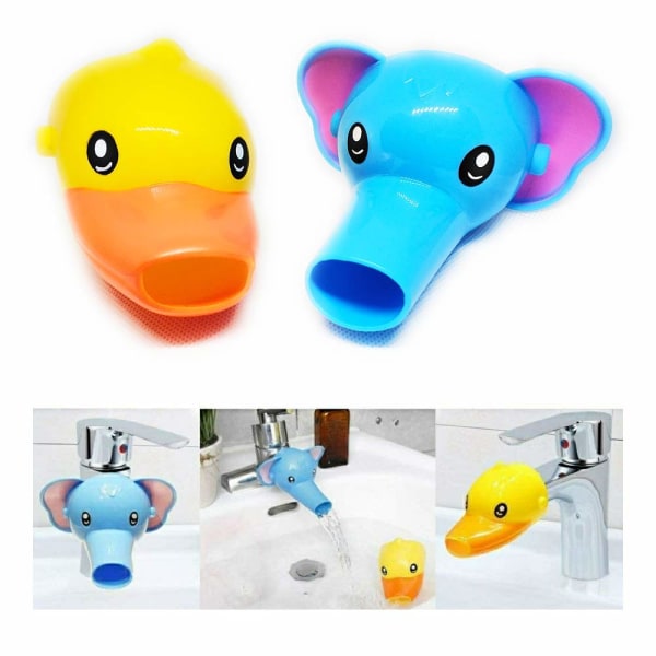 (2-pack - Gul Anka, Blå Elefant) Badleksaker - Kranförlängare med tecknad figur