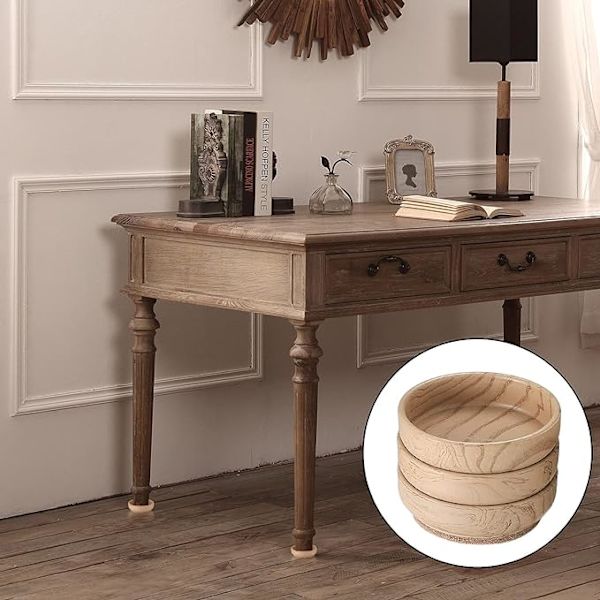 Set med 8 Träimitation ID Stolsbenskydd (6cm), Stolshatt, Ch