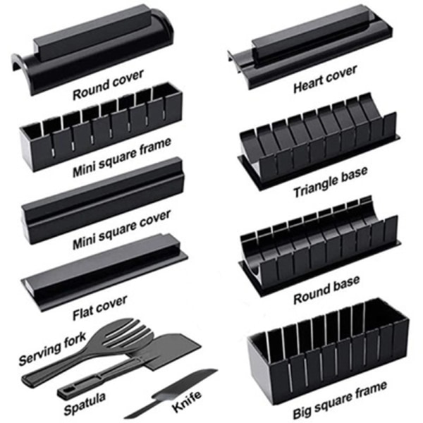 Sushi Maker Kit 11 delar Plast Sushi Göringsverktyg med 8 former
