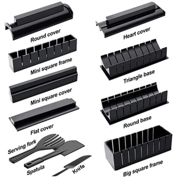 Sushi-tekosetti 11 osaa, muovinen sushi-työkalu 8 muotoa