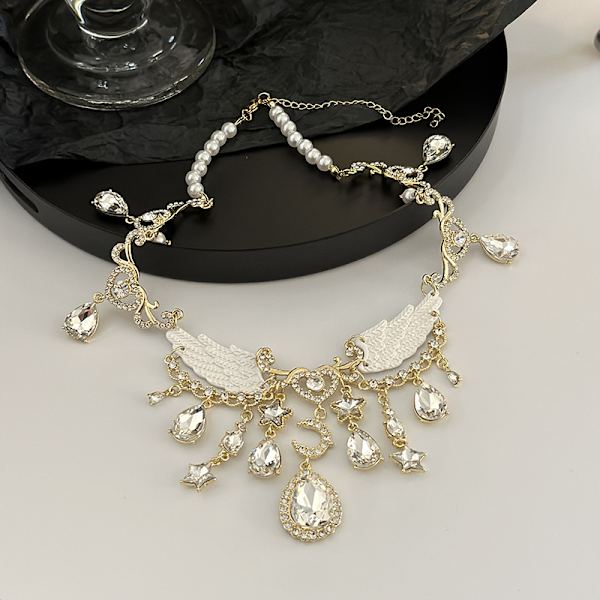 ##/Overdreven hvidgulds sommerfugl halskæde choker kraveben kæde##/