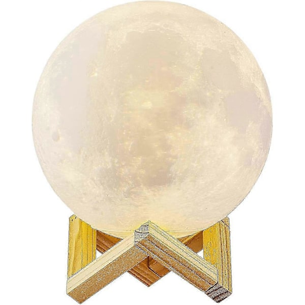 3D Månelampe, 3 Fargede LED Nattelys, 15cm Diameter, USB Ladbar Måne Nattelys for Soverom