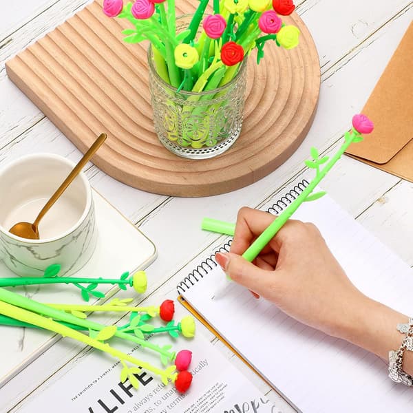 Blomsterpenner Roseform Kulepenn Kreativ Flytende Svart 0,38 mm