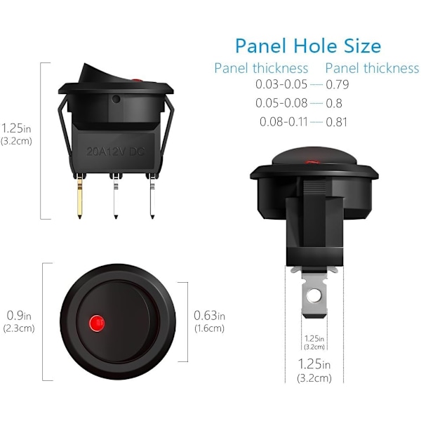 ##/8 st LED-vippbrytare, Brytare för bil DC 12V 20A på/av Självspärr##/