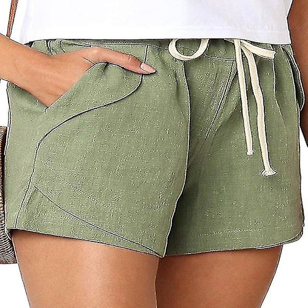 Dame Bomuld Hør Sommer Snøre Elastisk Talje Shorts Bukser