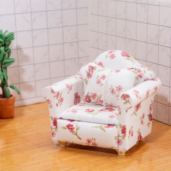 1/12 Dukkehussofa Blomst Miniatyr Møbler Sofa Lenestol Modell