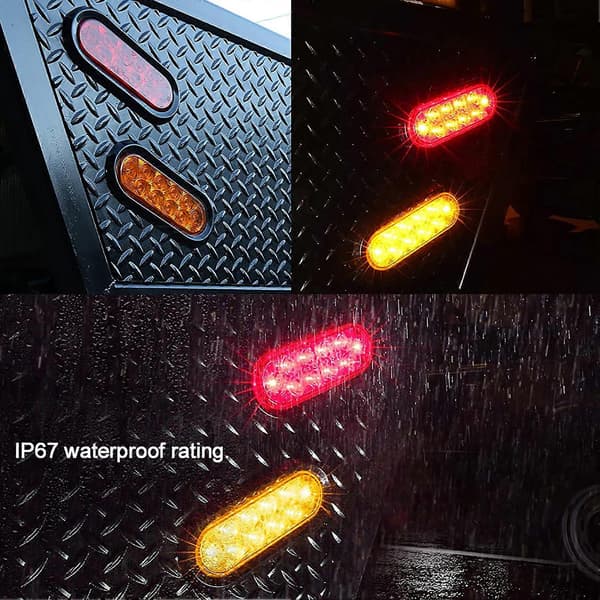 2 stk 10LED Sidemarkeringslys 6in Oval IP67 Vanntett Baklykt Overflatemontert for Lastebil Tilhenger Amber