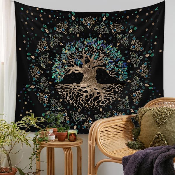 150×200cm Sort gobelin i livets træ-stil, dekorativt gobelin