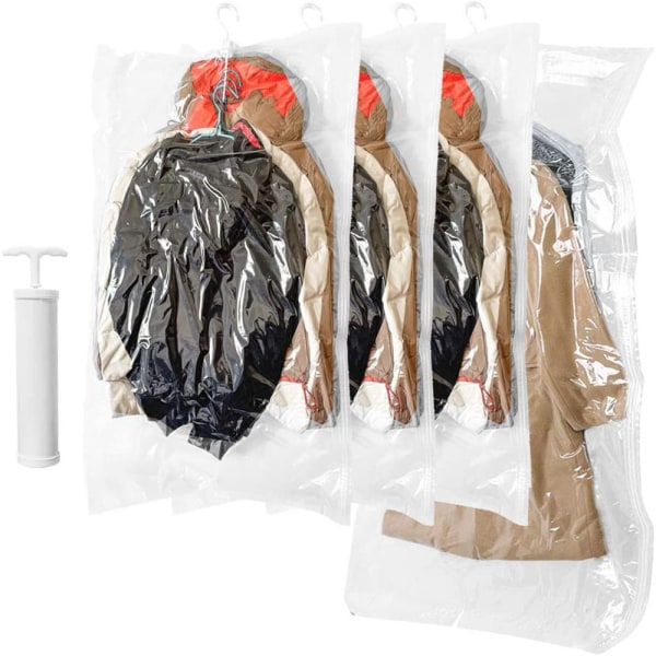 Set of 4 Hanging Vacuum Storage for Clothes, Transparent and Reu