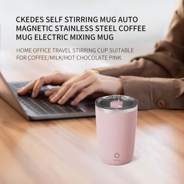 Rosa självomrörande mugg Automatisk magnetisk rostfritt stål kaffemugg